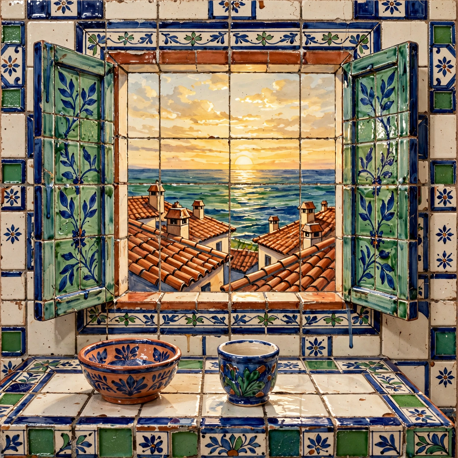A painted kitchen counter across the day